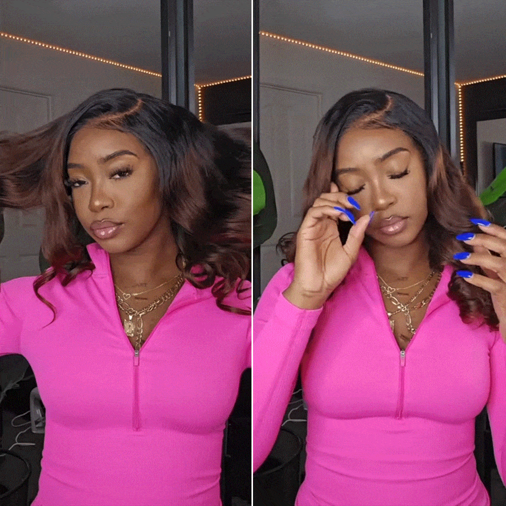 Pizazz 8X5 Glueless Chestnut Brown Ombre T1b/4 Lace Front  Wig Human Hair Pre Plucked Pre Bleached 250 Density Lace Front Wigs (18Inch)