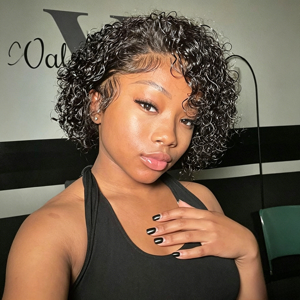 Pixie Cut Water Wave Short Bob Wig Fluffy Curly Glueless 13×4 Lace Front Wigs