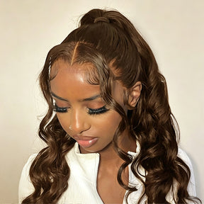 Face Framing Pre-Layered 360 Lace Frontal 4# Chocolate Brown Body Wave Lace Front Wig