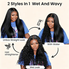 Wet and Wavy 2-in-1 Straight to Water Wave 13x6 Full HD Lace Frontal Glueless 100% Human Hair Wigs Pre Everything