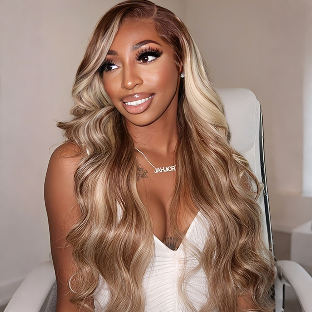 Pizazz Hair P4/613 Blonde Highlight 13x4 Lace Front Wig 180% Density Human Hair Wigs 100% Human Hair Wig
