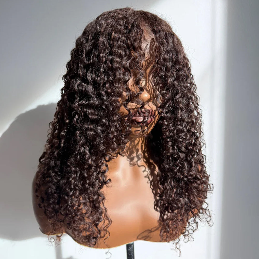 Glueless 13x4 Kinky Curly Wig With Curtain Bangs Face Framing