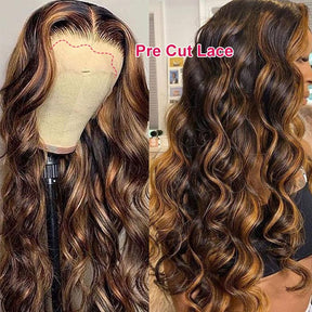 Straight Hair 4x4/8x5 Bye Bye Knots & 13x4 Pre Everything #1B/30 Highlight Colored Wigs Body Wave Wig 180% Density