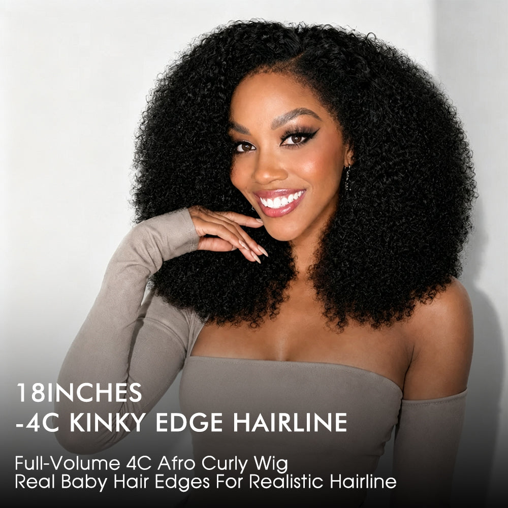 4C Hairline Afro Kinky Curly Wig 220% Density 13x4 Glueless HD Lace Wig