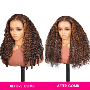 PIzazz Hair P4/30 Highlight Burmese Curly Glueless 13x6 Full Pull Go Lace Front Pre-Everything Human Hair Wig