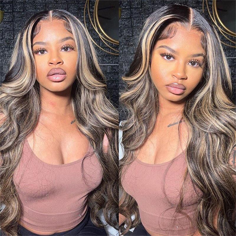 Balayage Highlight 1B/27 Colored 13X6 HD Lace Human Hair Wigs Pre Plucked Hairline 250% Density