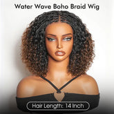 Short Boho Braids Bob Wig Water Wave Pre Cut 5x5 HD Lace Drawstring Human Hair