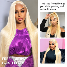 613 Blonde Color 13x6 HD Lace Frontal Silk Straight  Human Hair Wigs 180% Density