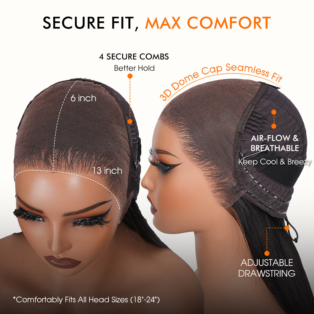 Body Wave Glueless Ear-to-ear 13x6 Frontal HD Lace Wig Human Hair Flexi-Fit Drawstring Cap