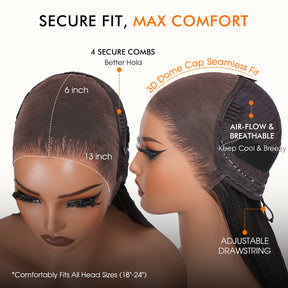 Body Wave Glueless Ear-to-ear 13x6 Frontal HD Lace Wig Human Hair Flexi-Fit Drawstring Cap