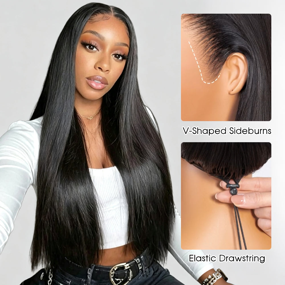 Ultra-fitted 13x6 Full Frontal Skinlike HD Lace Straight Human Hair Wigs with Elastic Drawstring Glueless Pre Everything Wigs