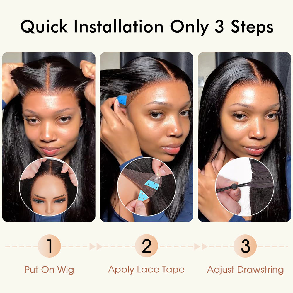 Ultra-fitted 13x6 Full Frontal Skinlike HD Lace Straight Human Hair Wigs with Elastic Drawstring Glueless Pre Everything Wigs