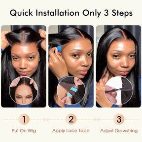 Ultra-fitted 13x6 Full Frontal Skinlike HD Lace Straight Human Hair Wigs with Elastic Drawstring Glueless Pre Everything Wigs