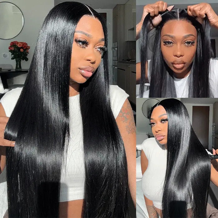 Ultra-fitted 13x6 Full Frontal Skinlike HD Lace Straight Human Hair Wigs with Elastic Drawstring Glueless Pre Everything Wigs