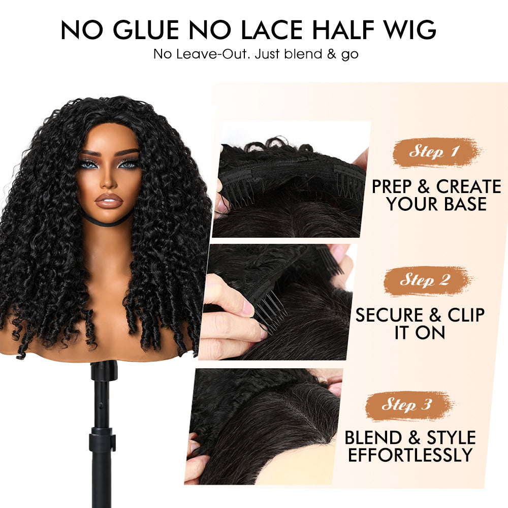 3 In 1 Half Wig | Burmese Curly Highlight 427 Color Curly No Glue Needed Install Filp Over Half Wig With Adjustable Drawstring
