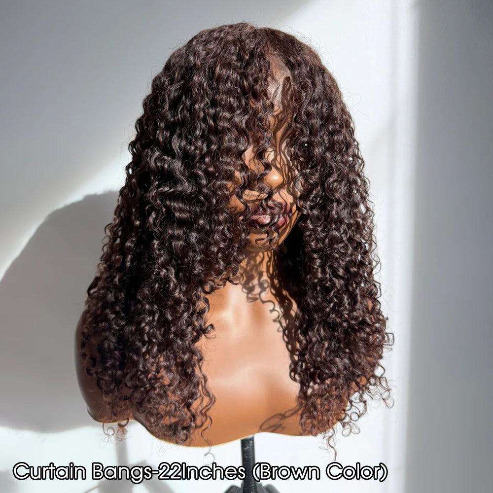 Glueless 13x4 Kinky Curly Wig With Curtain Bangs Face Framing