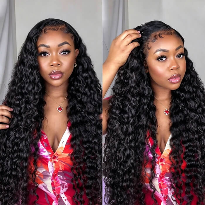 Glueless Deep Wave 13x4 HD Lace Front Wig Pre Plucked and Bleached Human Hair Wigs For Women