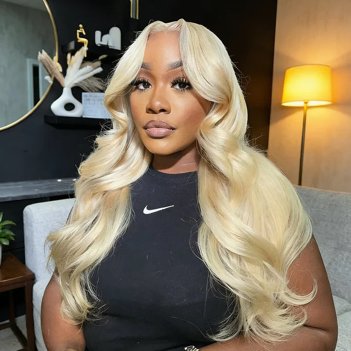 613 Blonde 13x6 HD Lace Front Human Hair Body Wave Glueless Pre Cut Lace Wigs With Invisi Drawstring