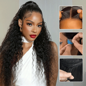 Pizazz Pull & Go Glueless Wig Deep Wave Ready To Go 13×6 HD Lace Human Hair Wig Put It On & Go