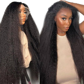 4C Edges Wigs Kinky Straight 13x6 HD Lace Wig Human Hair Pre Bleached Lace Closure Wig