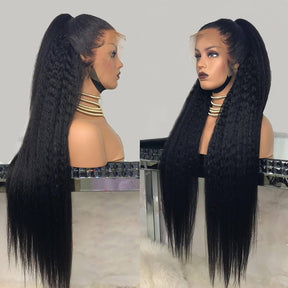 4C Edges Wigs Kinky Straight 13x6 HD Lace Wig Human Hair Pre Bleached Lace Closure Wig