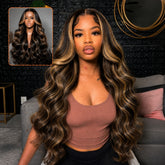 13x6 Glueless HD Lace 1B/27 Dark Brown with Honey Blonde Highlights Body Wave Lace Frontal Wig