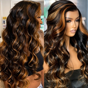 1B/30 Auburn Balayage Highlight Body Wave 13x6 Deep Part Glueless HD Lace Frontal Human Hair Wig