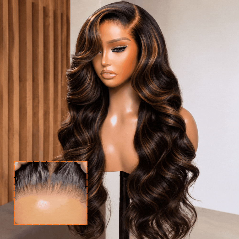 1B/30 Auburn Balayage Highlight Body Wave 13x6 Deep Part Glueless HD Lace Frontal Human Hair Wig