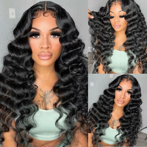 Loose Deep Wave Natural Black Hair 13x6 HD Lace Frontal Wig Wand Curls Human Hair Wigs