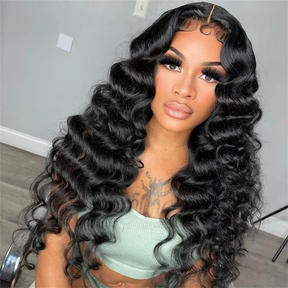 Loose Deep Wave Natural Black Hair 13x6 HD Lace Frontal Wig Wand Curls Human Hair Wigs