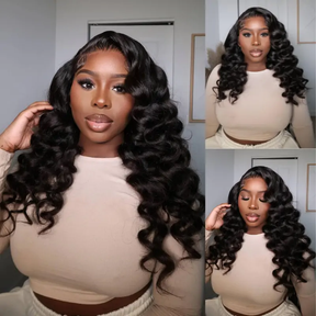 Loose Deep Wave Natural Black Hair 13x6 HD Lace Frontal Wig Wand Curls Human Hair Wigs