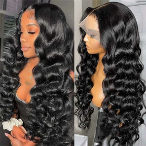 Loose Deep Wave Natural Black Hair 13x6 HD Lace Frontal Wig Wand Curls Human Hair Wigs