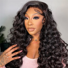 Loose Deep Wave Natural Black Hair 13x6 HD Lace Frontal Wig Wand Curls Human Hair Wigs