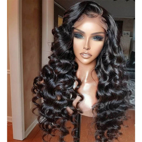 Loose Deep Wave Natural Black Hair 13x6 HD Lace Frontal Wig Wand Curls Human Hair Wigs