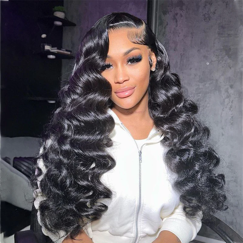 Loose Deep Wave Natural Black Hair 13x6 HD Lace Frontal Wig Wand Curls