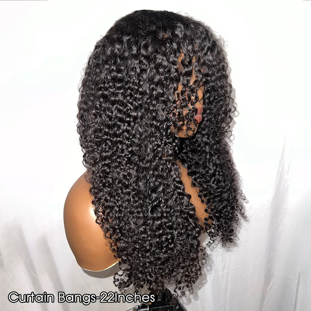 Glueless 13x4 Kinky Curly Wig With Curtain Bangs Face Framing