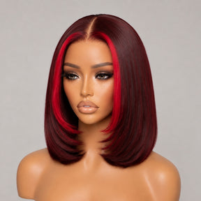 Highlight Red 99J Burgundy 5x5 Pre Cut Straight Glueless Short Bob Lace Wig With Invisi Drawstring Flash Sale