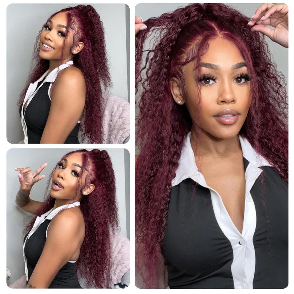 Pizazz Hair Black Cherry Deep Wave/ Water Wave 13x6 HD Lace Glueless Drawstring Wig
