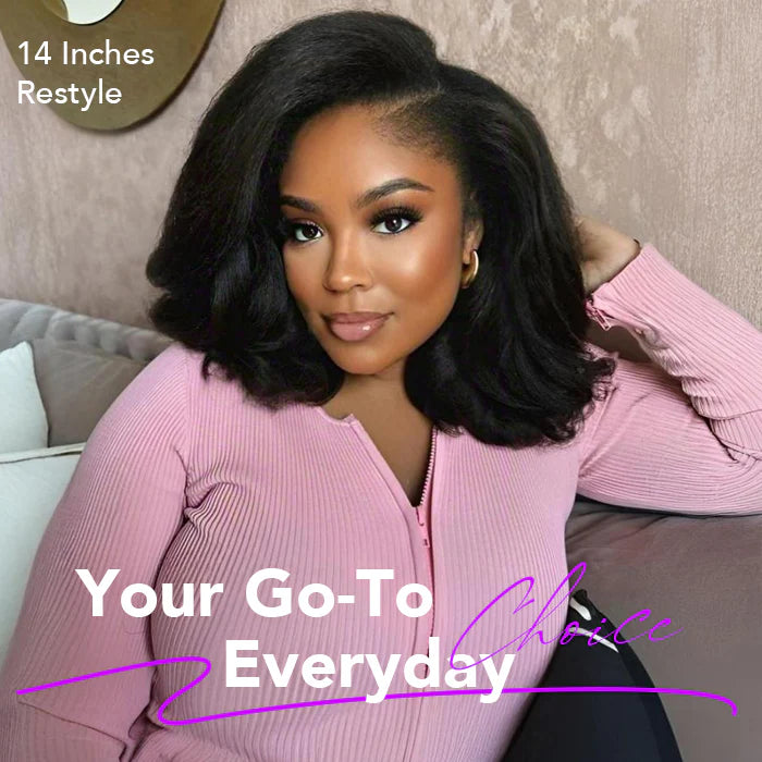 Wear&Go Glueless Kinky Straight Bob HD Closure Wig Pre Bleached Knots