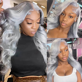 Body Wave Silver Grey Color Wig 100% Human Hair 13x4 HD Lace Front Wigs For Women