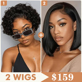 2 Wigs Set | 5x5 HD Pixie Cut Water Wave Short Bob Wig &5x5 HD Lace Straight Bob Wig