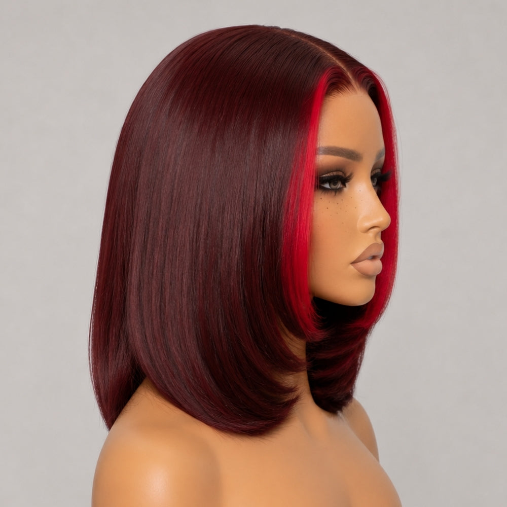 Highlight Red 99J Burgundy 5x5 Pre Cut Straight Glueless Short Bob Lace Wig With Invisi Drawstring Flash Sale