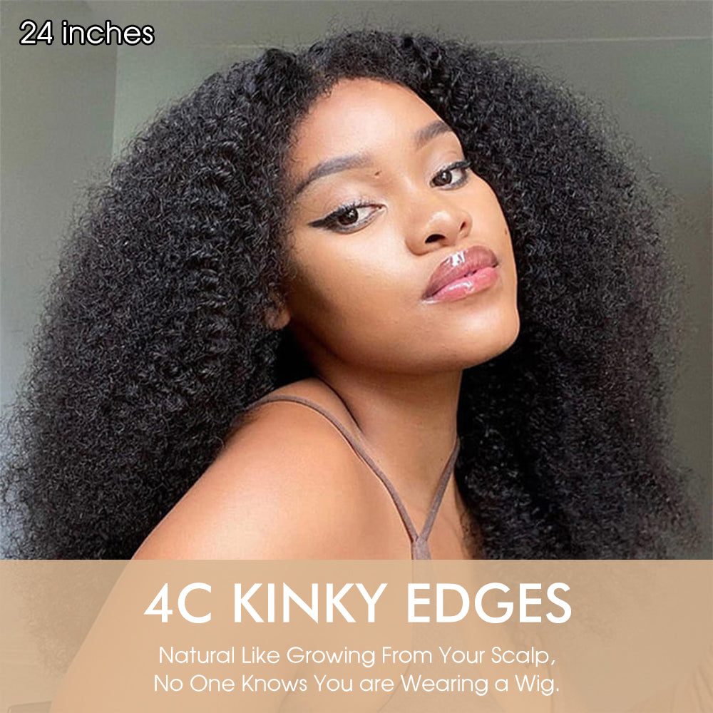 4C Hairline Afro Kinky Curly Wig 220% Density 13x4 Glueless HD Lace Wig