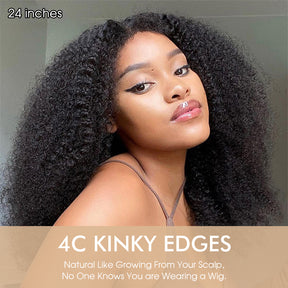 4C Hairline Afro Kinky Curly Wig 220% Density 13x4 Glueless HD Lace Wig