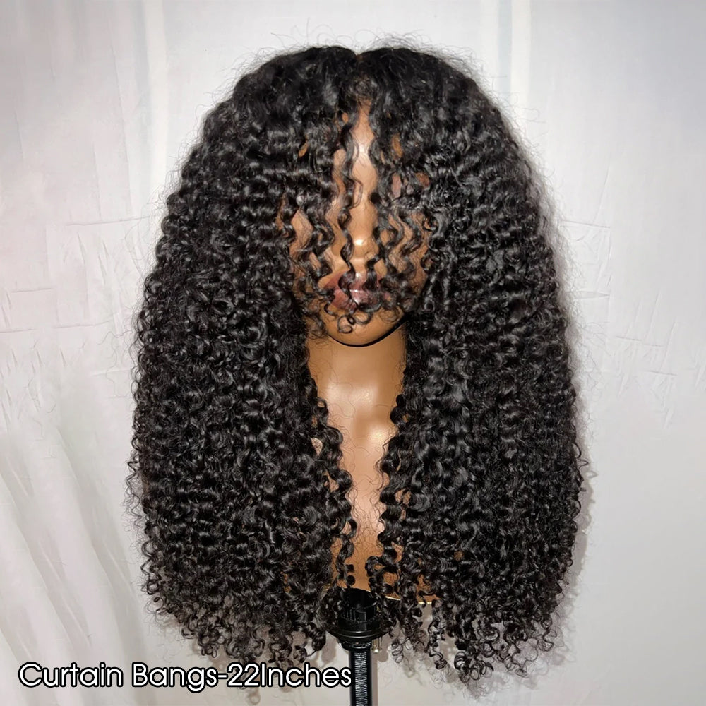 Glueless 13x4 Kinky Curly Wig With Curtain Bangs Face Framing