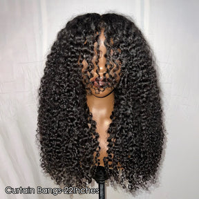 Glueless 13x4 Kinky Curly Wig With Curtain Bangs Face Framing
