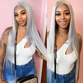 5*5 HD Silver Grey Straight Hair  Colored Lace Front Wigs