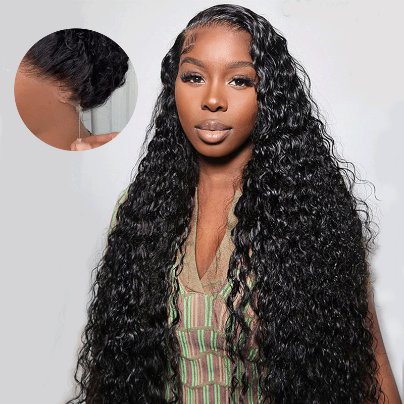 Water Wave 220% Density Invisi Strap Snug Fit 360 Transparent Lace Frontal Bleached Knots Pre Cut Lace Wig