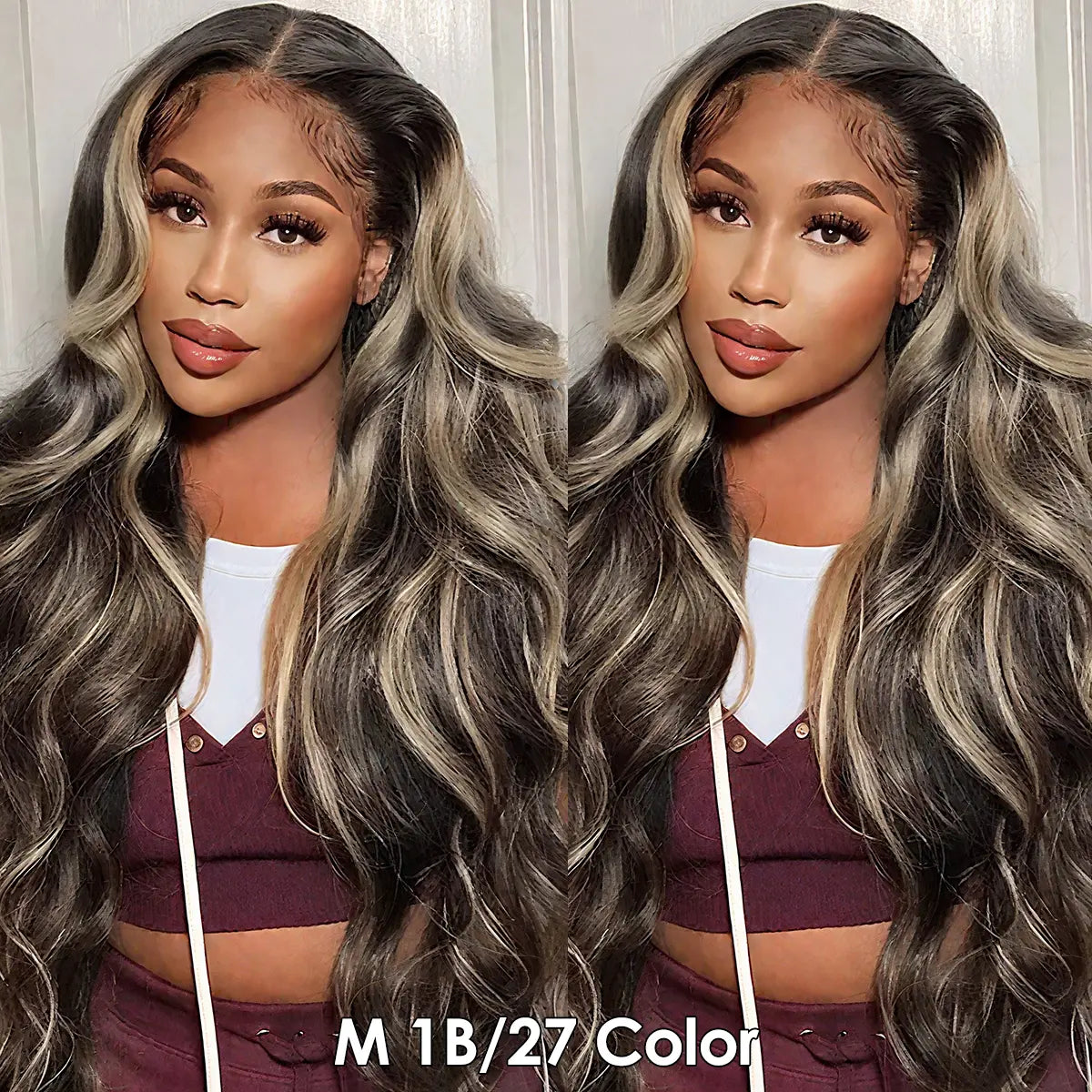 Glueless Wig Balayage Highlight M1B/27 13x6 Lace Human Hair Wig Pre-Bleached Knots
