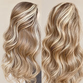 Body Wave Ash Blonde Highlight Glueless Wigs Super Natural Hairline 100% Human Hair Wigs 220% Density
